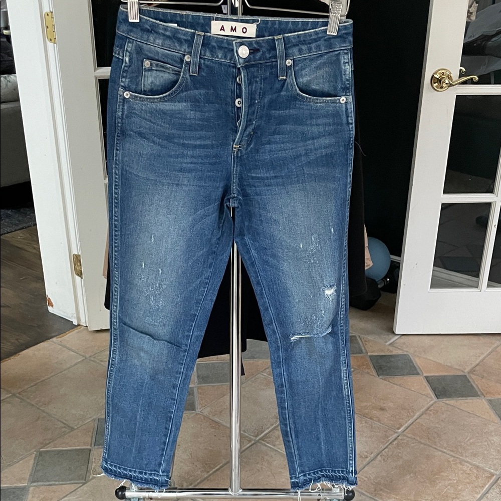 AMO Babe Dive Bar Destroyed Distressed Jeans in Blue